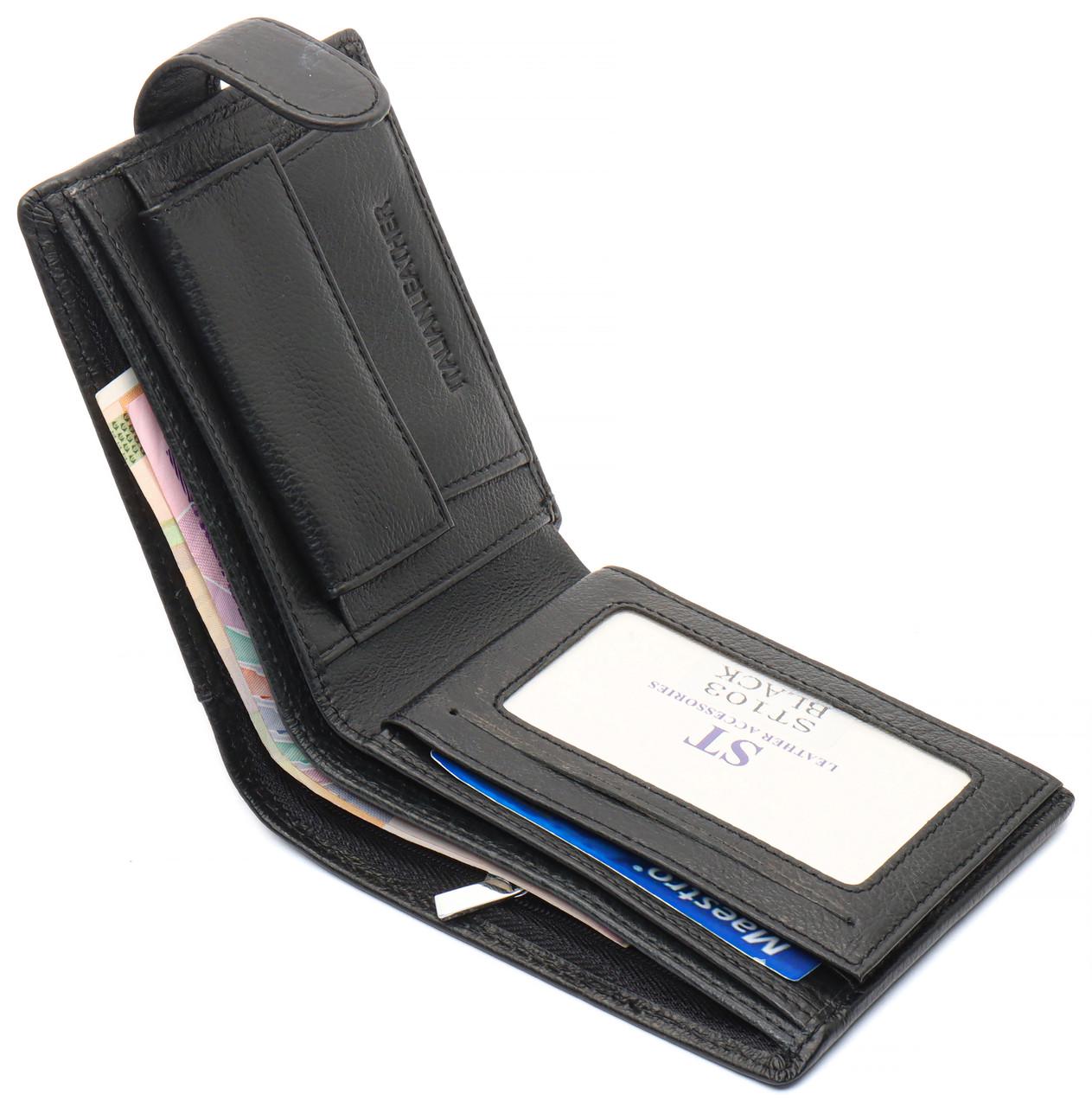 Портмоне мужское портмоне ST Leather из натуральной кожи с фиксацией Черный (ST103) - фото 5 Портмоне мужское портмоне ST Leather из натуральной кожи с фиксацией Черный (ST103) - фото 5