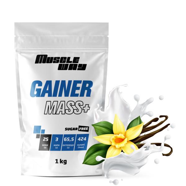 Гейнер вуглеводно-білковий MuscleWay GAINER MASS+ у порошку без цукру 1 кг Ваніль (21-125-g-mw-rs1.v)