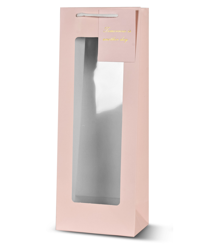 Подарочный пакет Stenson R96736 под бутылку с окошком Розовый (25815799)