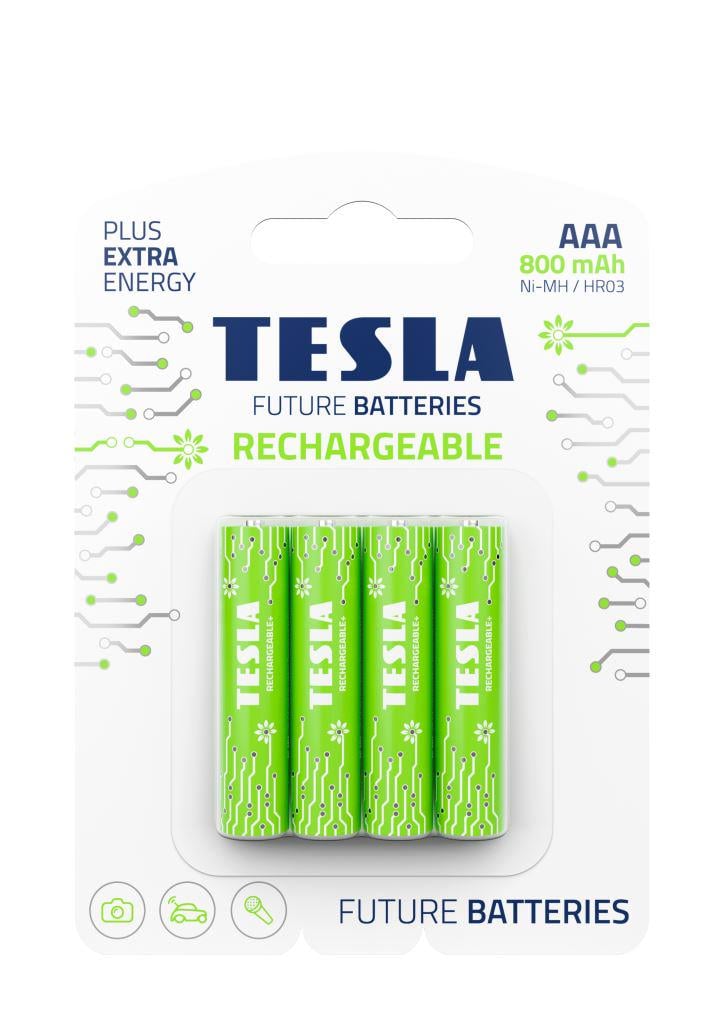 Батарейки аккумуляторные Tesla AAA Green Rechargeable HR03 4 шт. (000033982)