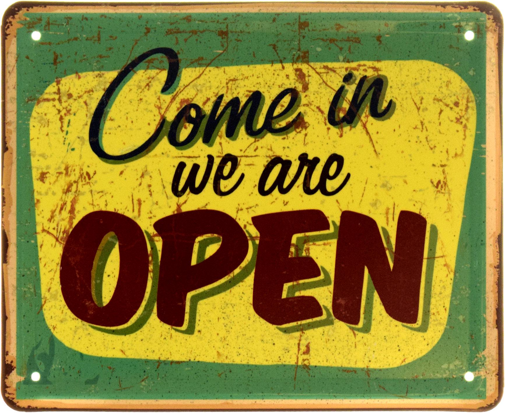 Табличка металлическая "Come In We Are Open" 18x22 см (ms-103953)