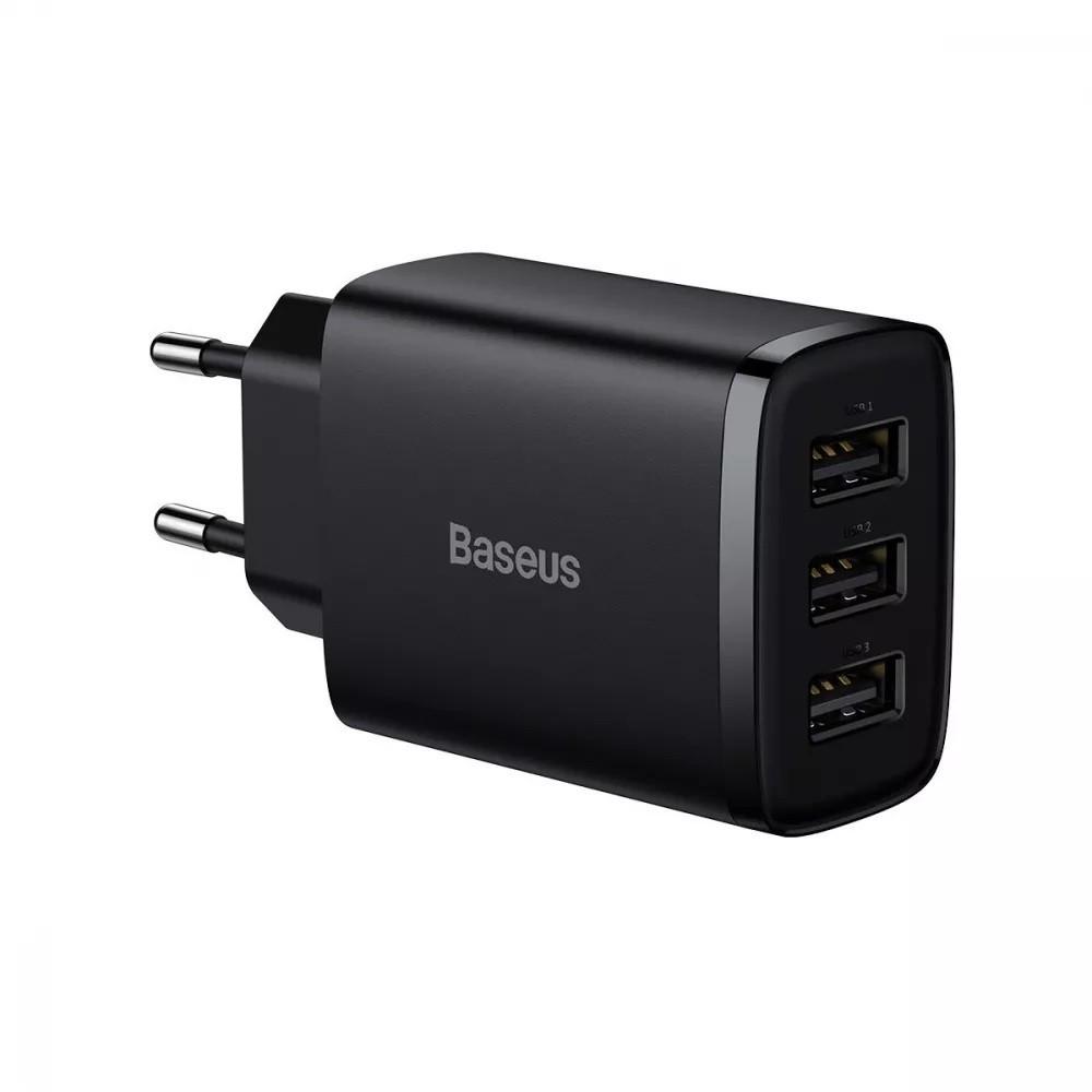 Зарядний пристрій мережевий BASEUS Compact 17W 3 USB Black (15372559)