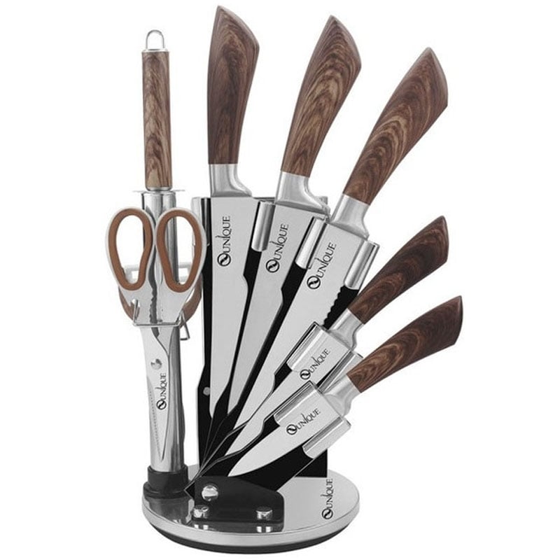 Набір ножів кухонних Unique UN-1833 wood нержавіюча сталь з підставкою 9 пр. (23793743) Набір ножів кухонних Unique UN-1833 wood нержавіюча сталь з підставкою 9 пр. (23793743)