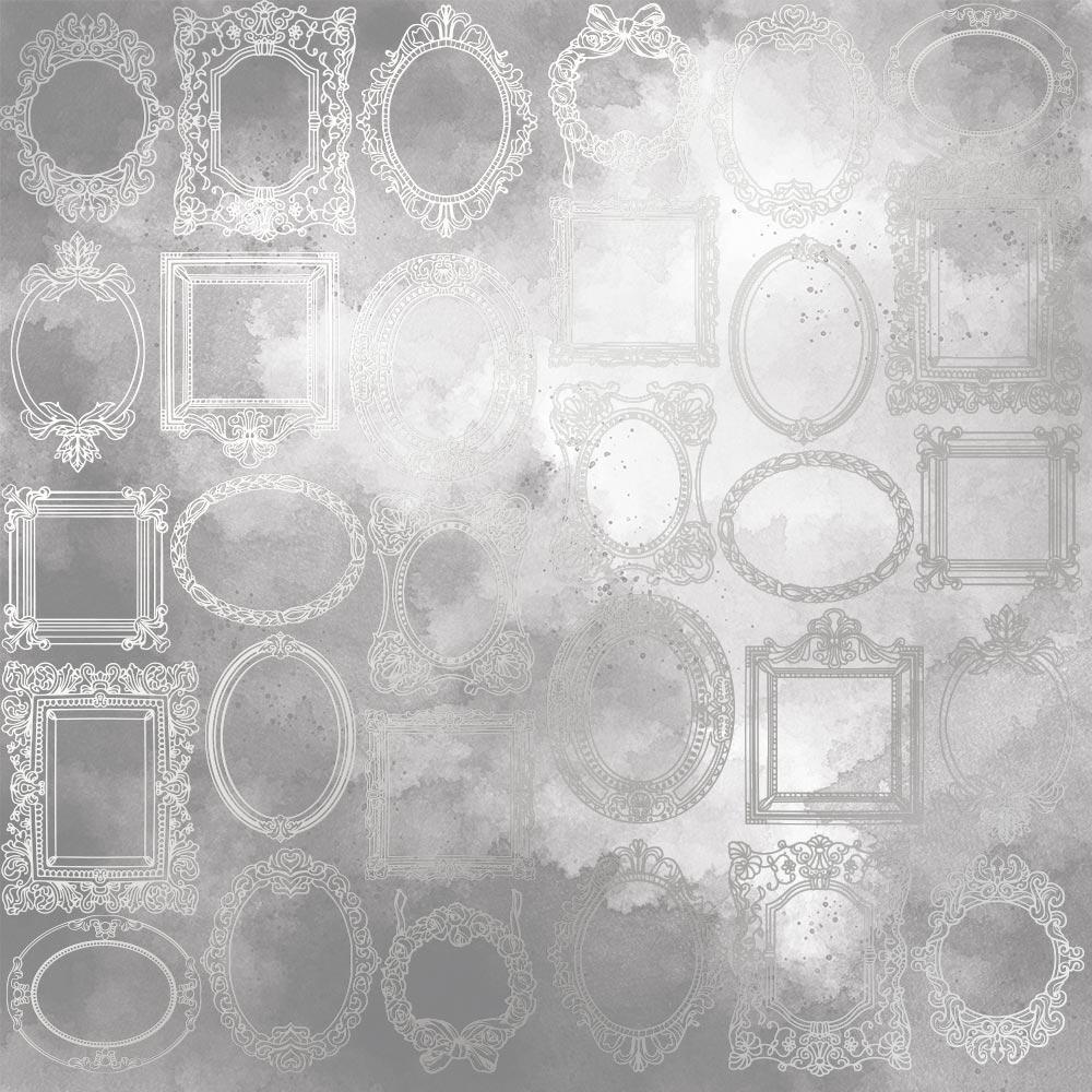 Лист паперу односторонній Silver Frames із срібним тисненням 30,5х30,5 см Grey/Watercolor