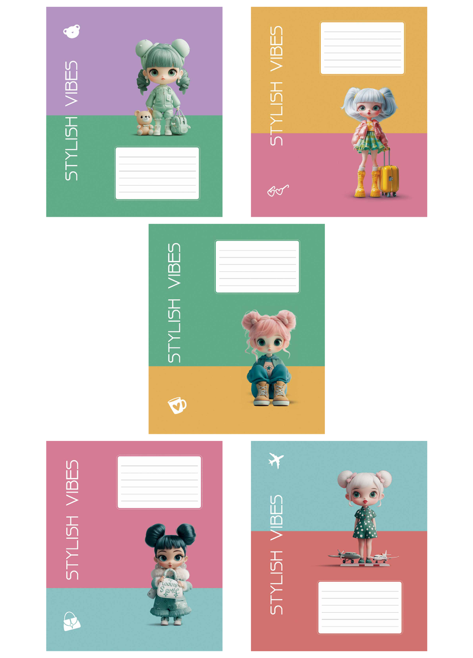 Тетради Школярик Stylish vibes 3568 ВД-лак в линию 5 шт. по 12 л. (4820006470449)