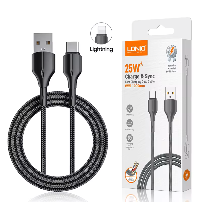 Кабель USB to Lightning LDNIO LS851 25W швидка зарядка 1 м Чорний - фото 2