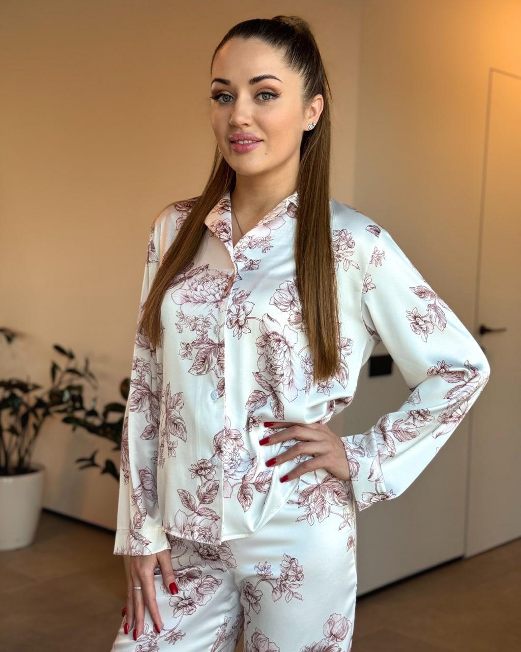 Пижама женская Maybel из шелка Армани рубашка со штанами 2XL Шоколадный пион (2903962664) Пижама женская Maybel из шелка Армани рубашка со штанами 2XL Шоколадный пион (2903962664)