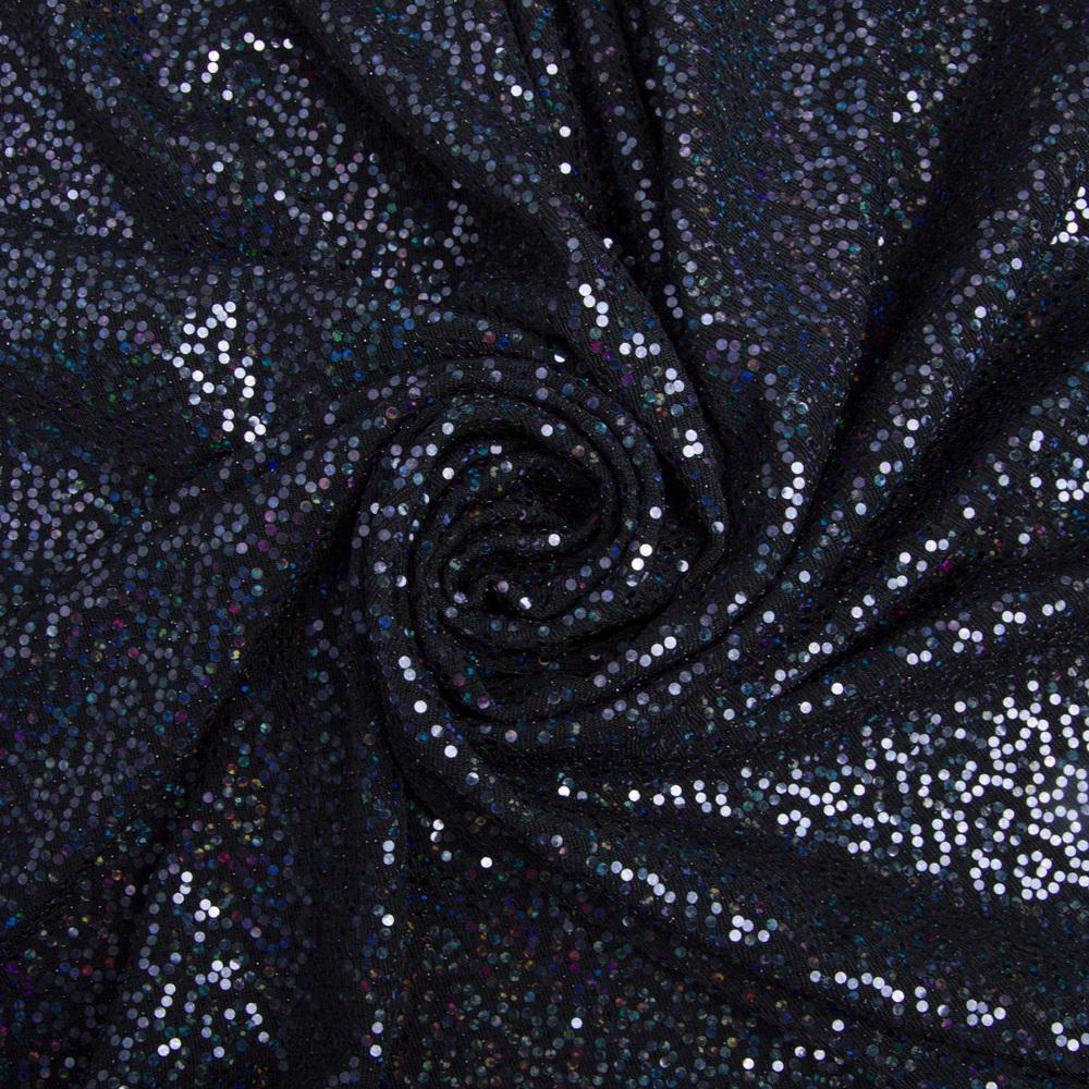 Ткань трикотаж нейлон KR-4122 с аппликацией Черно-синий (23509)