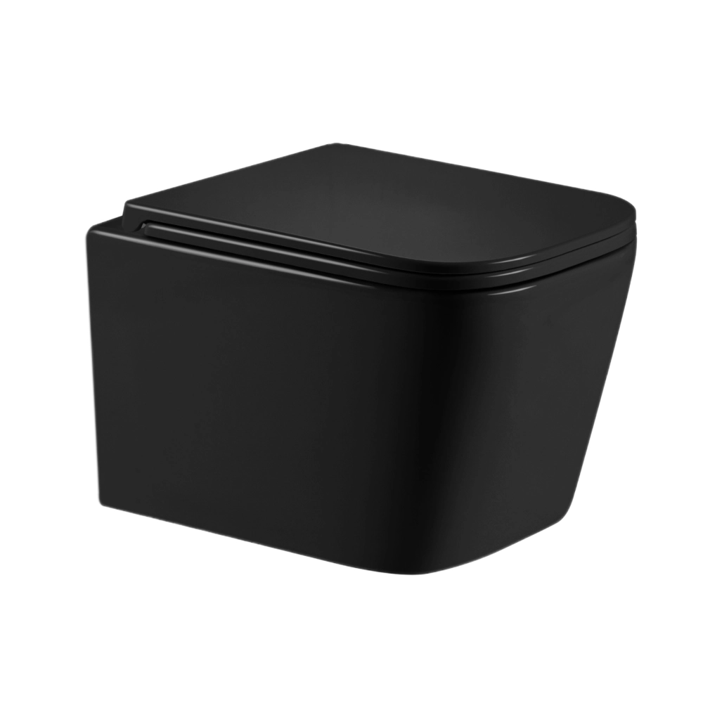 Унитаз подвесной Smart Black 48,5 см безободковый прямоугольный с сиденьем Soft-close и системой смыва Tornado Qtap Crow Ultra Quite Черный (30634163)