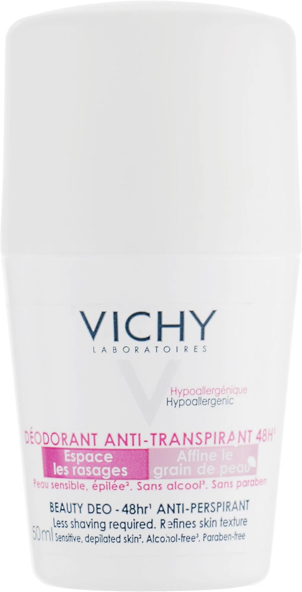 Дезодорант-антиперспирант шариковый Vichy Deodorant Beauty Anti-Transpirant 48h интенсивный замедляет рост волос 50 мл (1518571867)