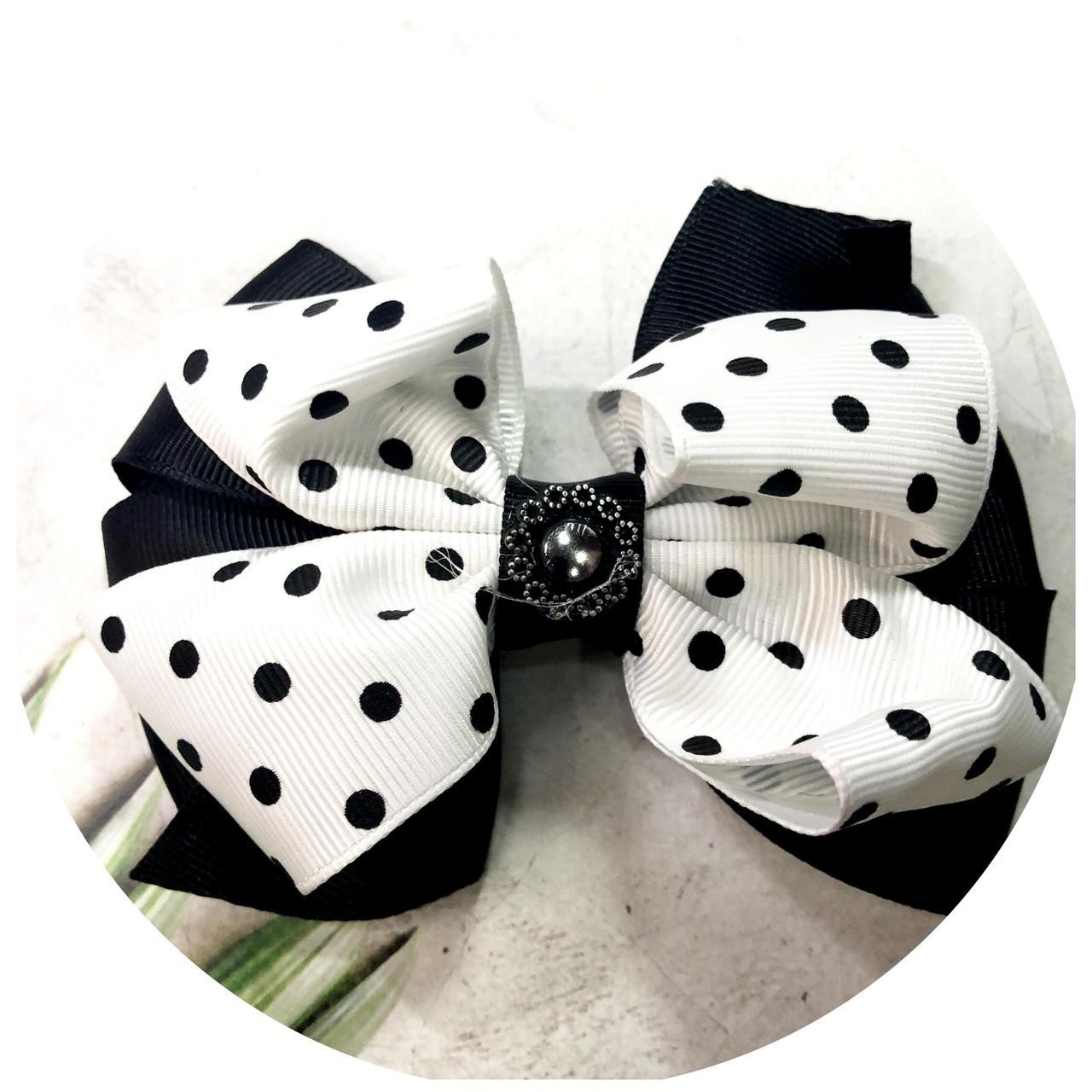 Бантик для волос детский на заколке 11 см Черно-белый (10150)