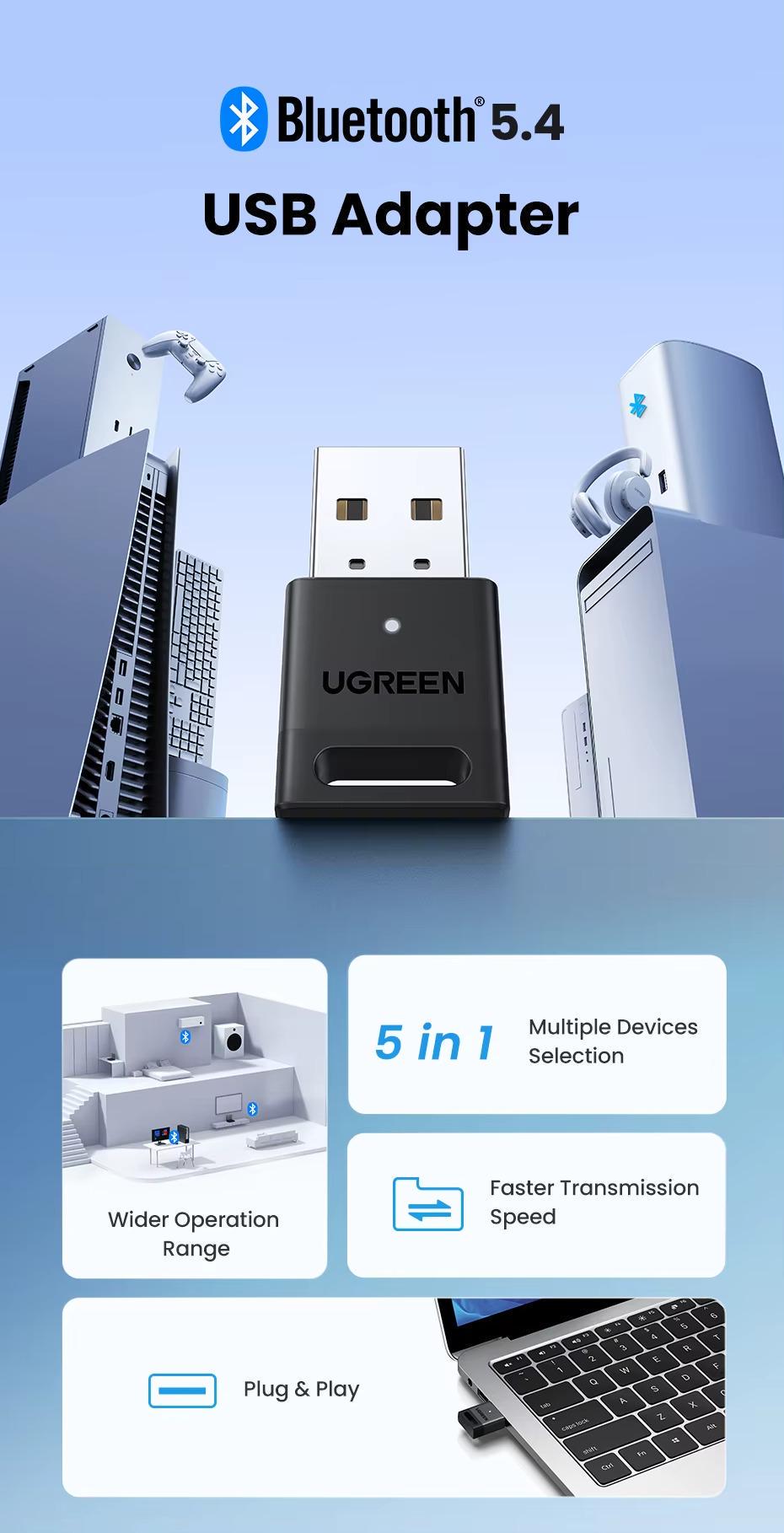 Адаптер UGREEN Bluetooth USB USB-A Bluetooth 5.4 Чорний (45134) - фото 7