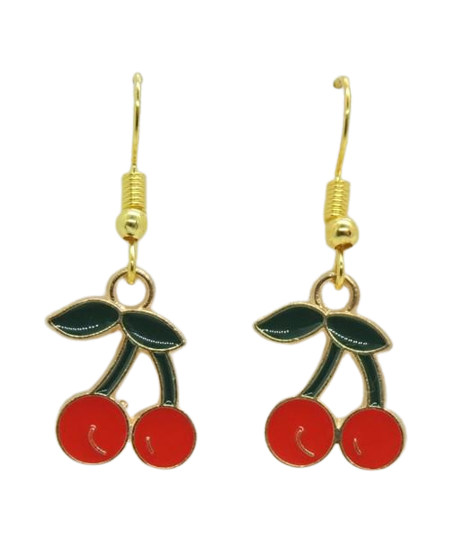 Сережки Jewelry Liresmina Солодка черешня на зеленій гілочці емаль 3,5 см Золотистий