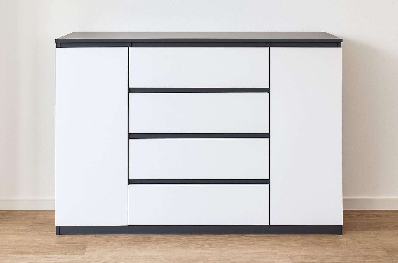 Комод современный Мастер Форм Брайт 1392х376х950 мм Антрацит/Белый (20085)