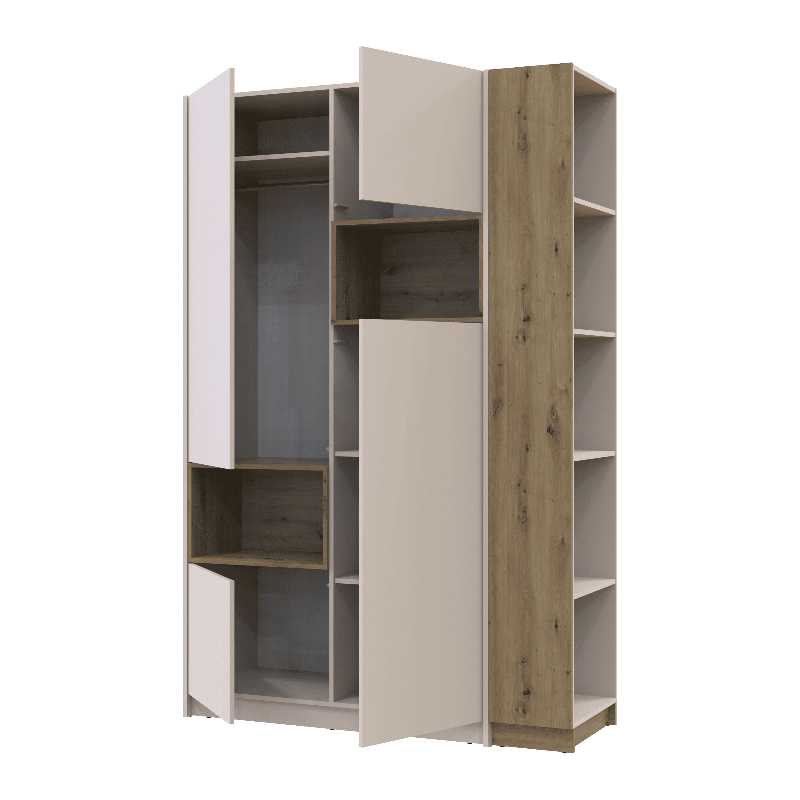 Шафа для одягу з нішею та етажеркою Дейл інверсія 2 ДСП 143.2х52х220 см Кашемір/Дуб Артізан (42005155)