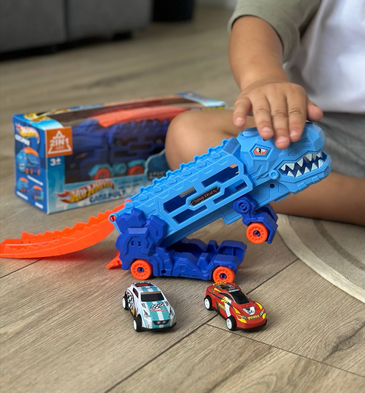 Трейлер-трансформер з механічним запуском машинок Dino Y2155A та 2 інерційні машинки (2761159533) - фото 3