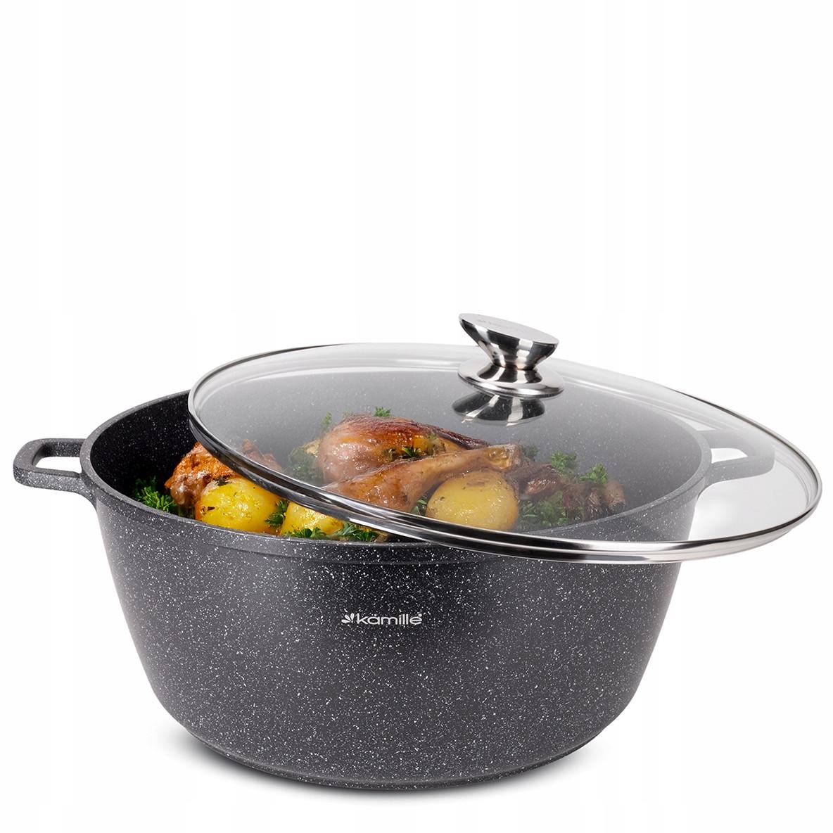 Кастрюля со стеклянной крышкой и антипригарным покрытием Kamille КМ-4482 из литого алюминия 13,5 л Черный мрамор (150-84-4482) - фото 4
