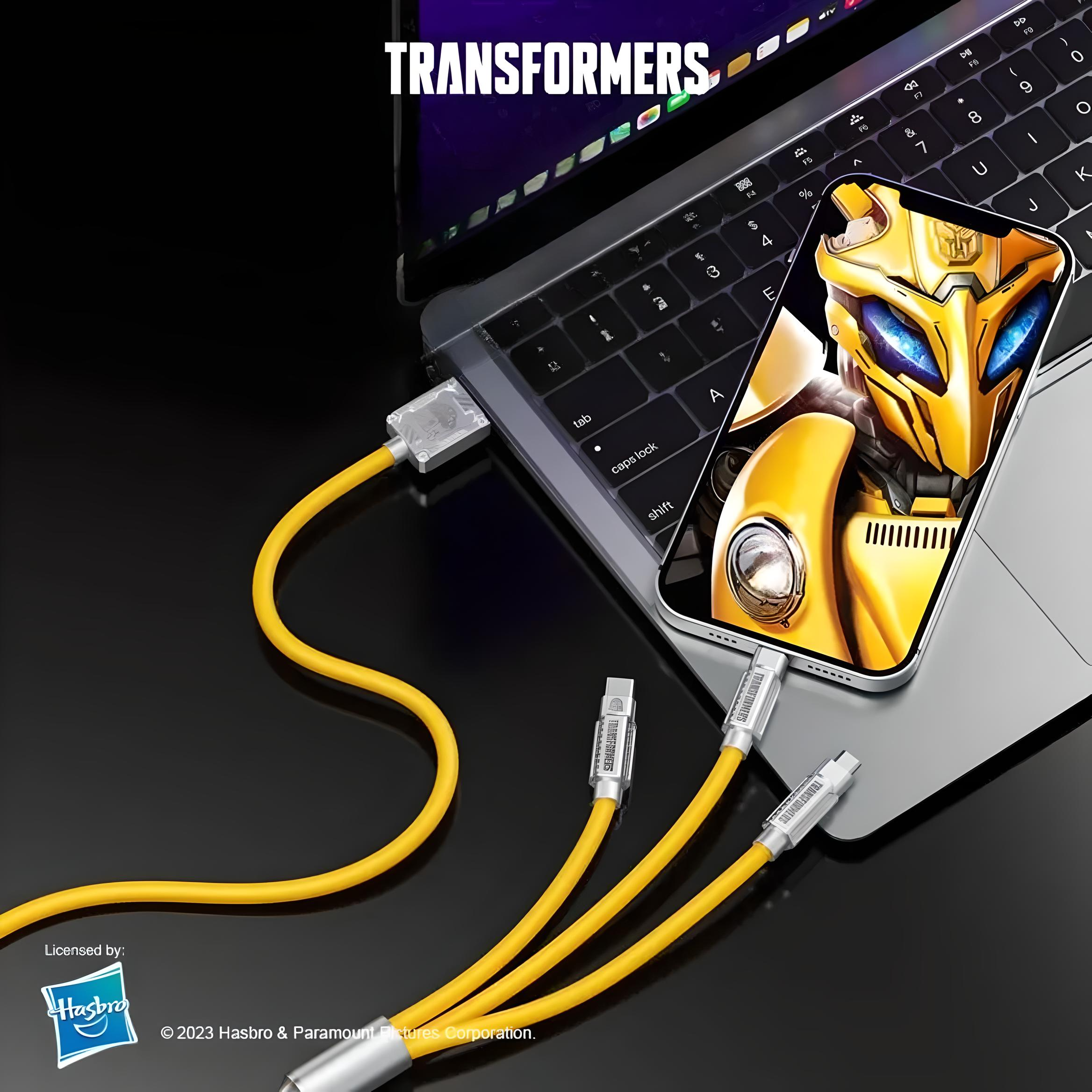 Кабель зарядный TRANSFORMERS USB/Type-C/Lightning/MicroUSB прорезиненный 1,2 м Желтый - фото 4