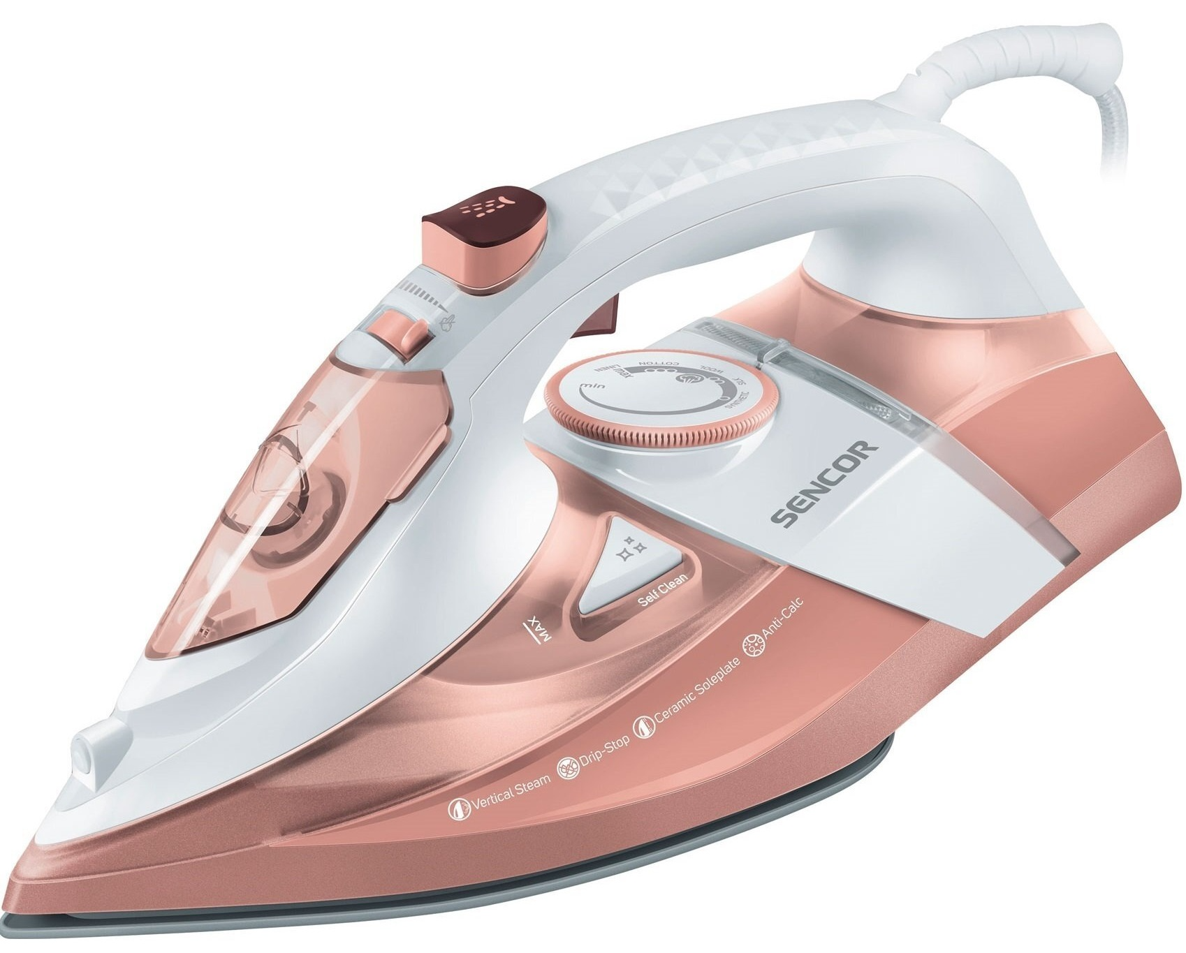 Утюг сетевой паровой Sencor SSI8300RS с керамической подошвой 3200 Вт Белый/Розовый (SSI8300RS)