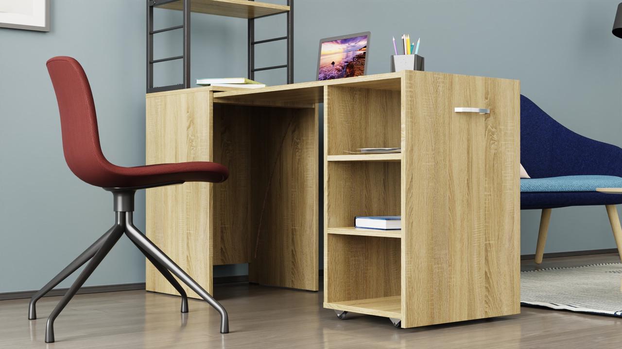 Стол-тумба трансформер Ferrum-decor Смарт 4/1 с этажеркой металл/ДСП 16 мм 1430x1450x500 мм Черный/Дуб Сонома (FRD-105126) - фото 4