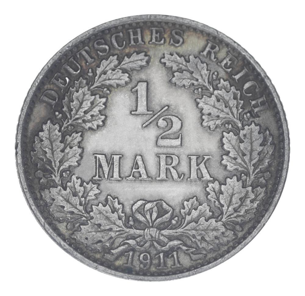 Коллекционная монета Германия 1/2 марки 1911 серебро F-VF Коллекционная монета Германия 1/2 марки 1911 серебро F-VF