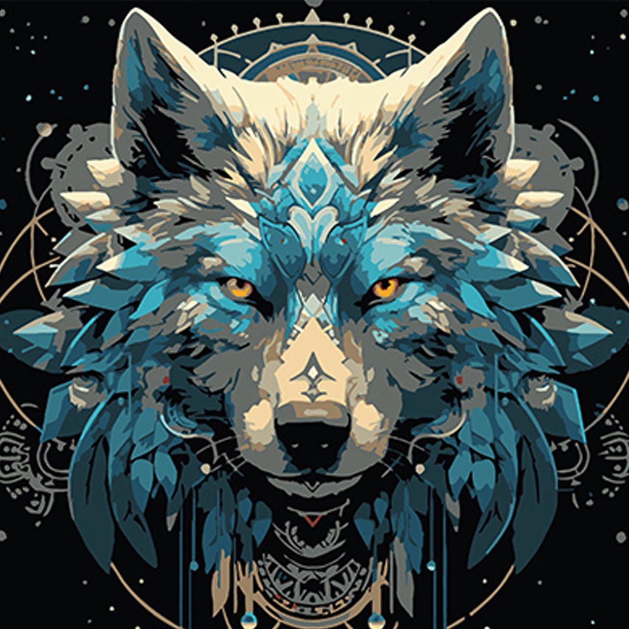 Картина по номерам Strateg Премиум Портрет волка в художественном стиле на черном фоне 40х40 см (AV4040-56)