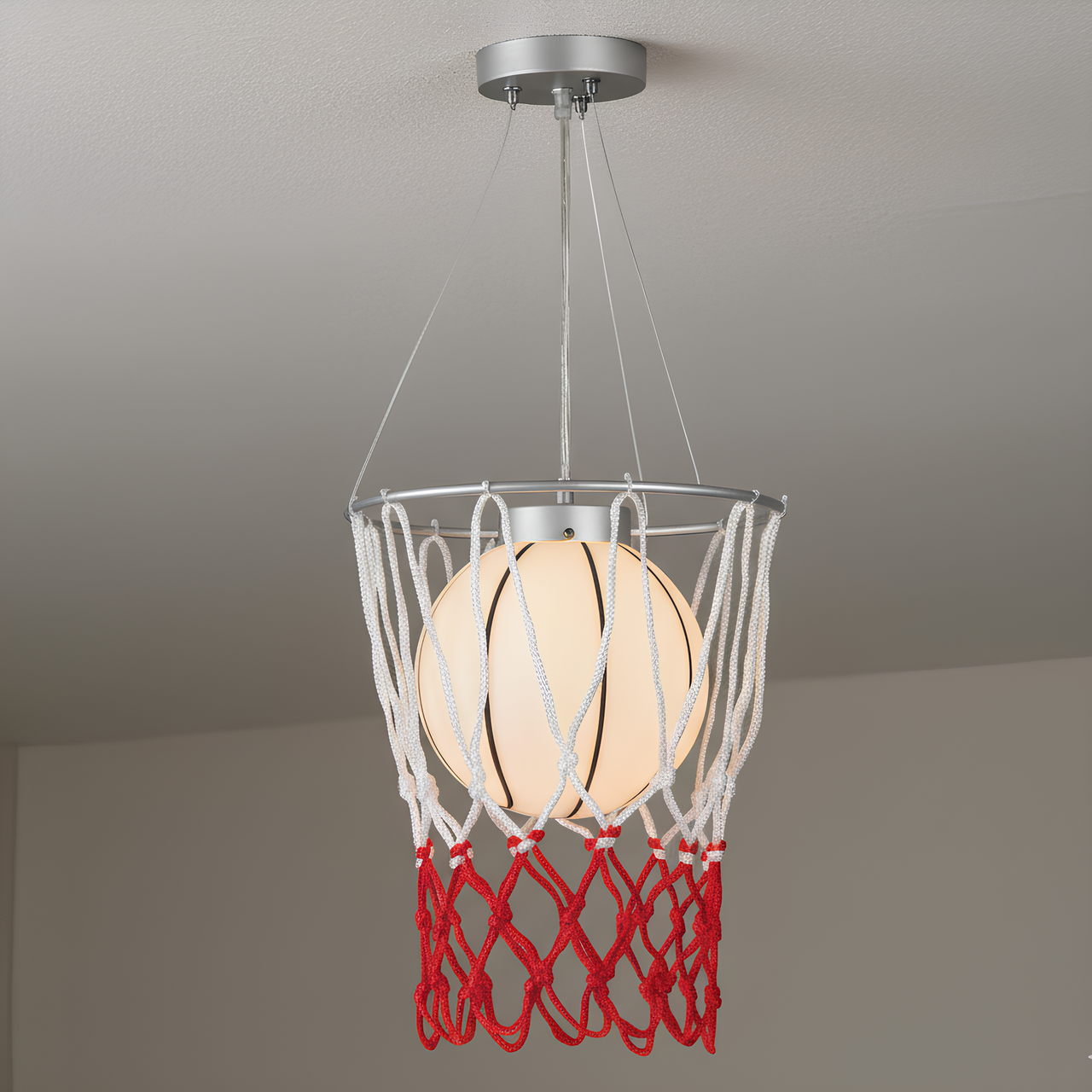 Люстра Sirius з плафоном у вигляді баскетбольного мʼяча під лампу Е27 Хром/Червоний (МD 5059-1B)