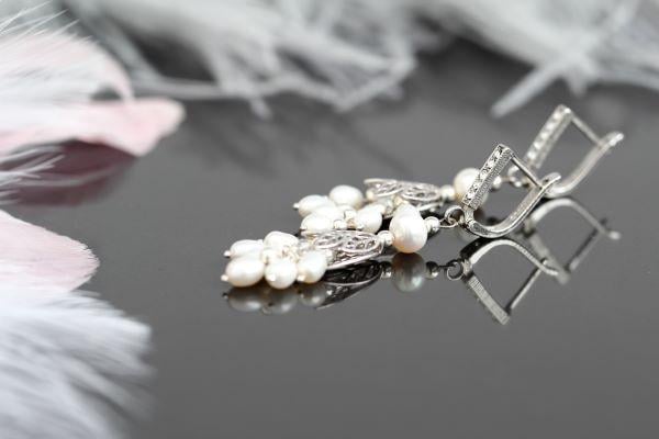 Серьги родий с натуральным жемчугом Бьянка Vikamaster 55 мм (ER-0093)