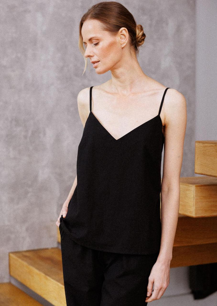 Костюм женский Leinle майка на тонких бретелях/шорты с высокой посадкой L Черный (1504/69021+1529/69021) - фото 1