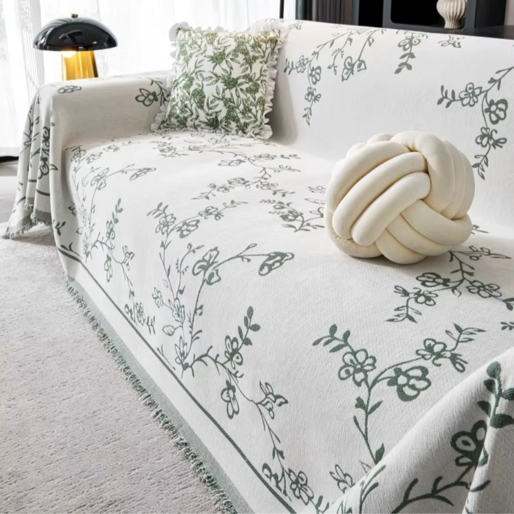 Плед покривало на диван та ліжко для м'яких меблів з сірим квітковим візерунком 180х230 см Білий - фото 3