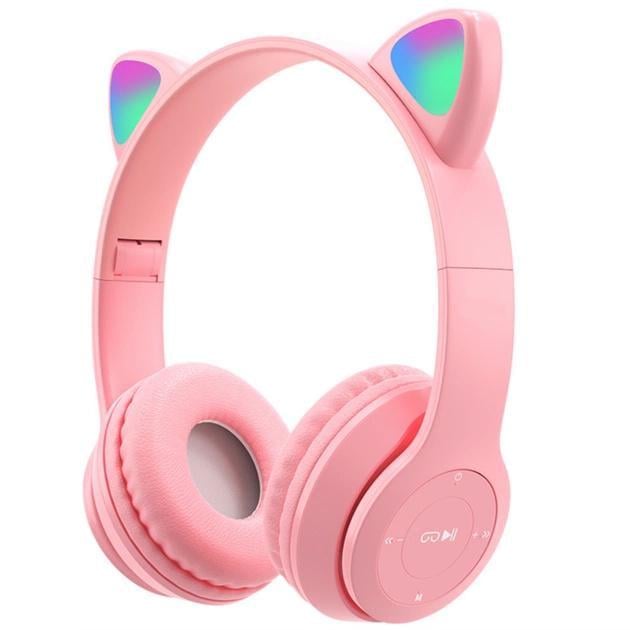 Наушники Bluetooth Ушки CATear LED RGB беспроводные Розовый (P47M-Pink)