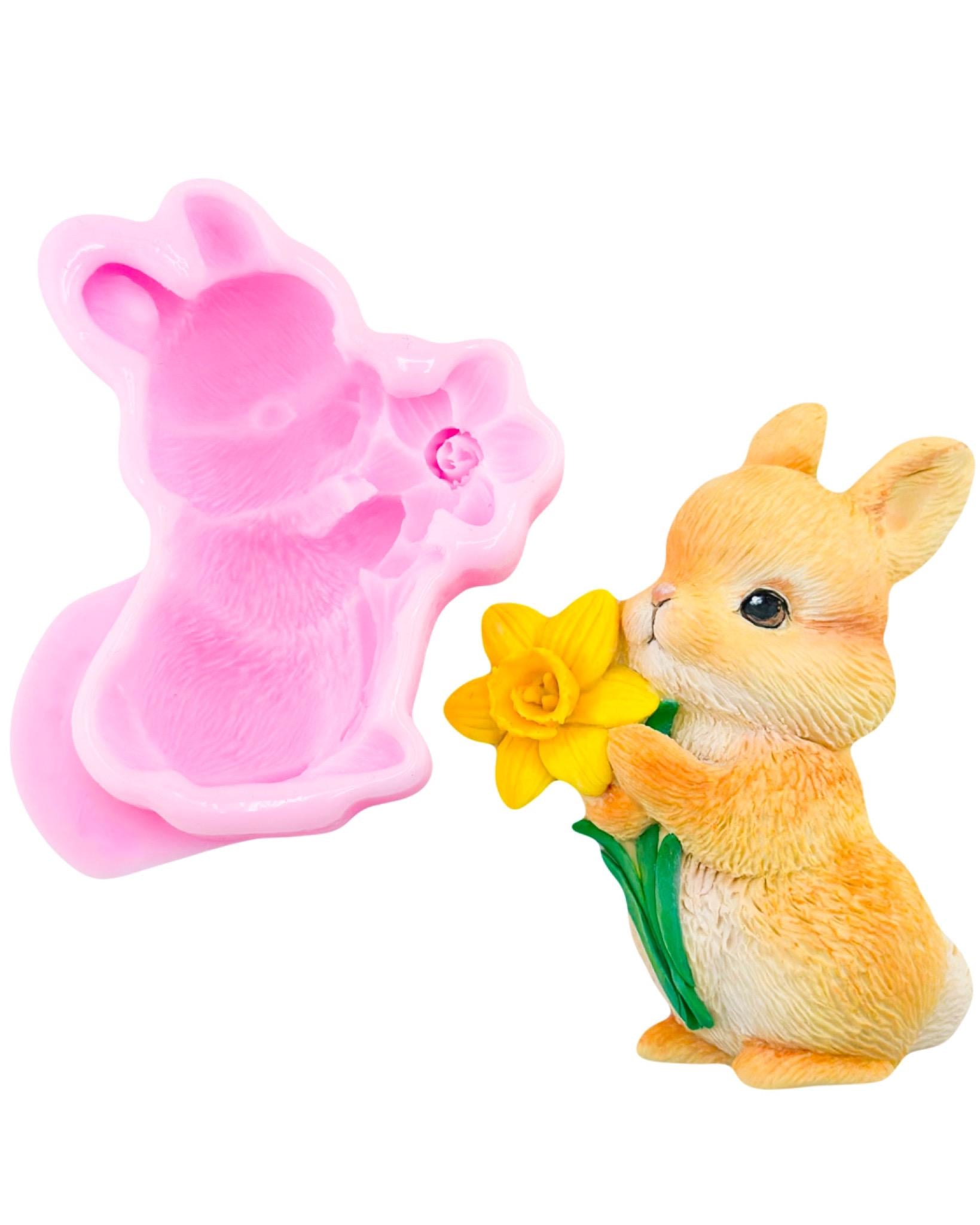 Молд силиконовый Зайка с нарциссом 2д (13094)