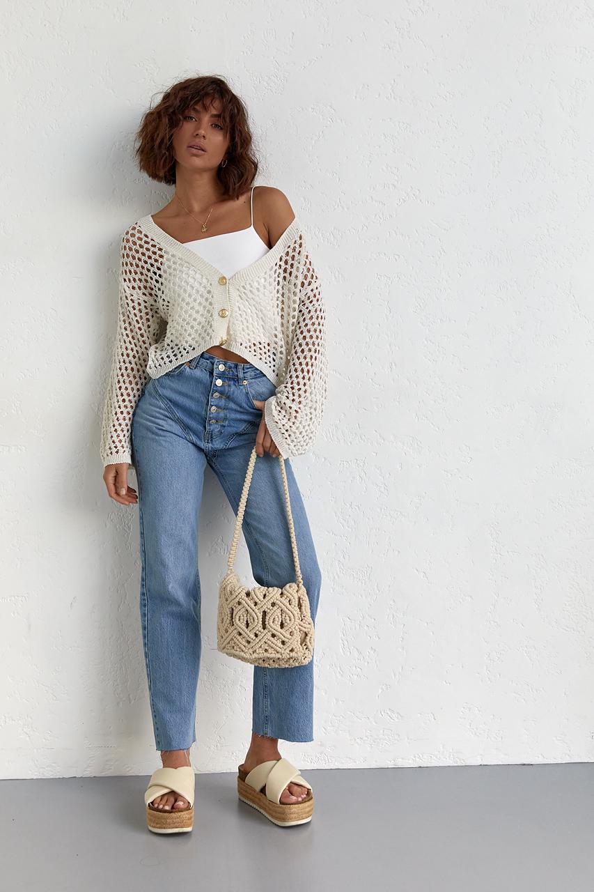 Кардиган укорочений на ґудзиках M Молочний (11092652) - фото 6 Кардиган укорочений на ґудзиках M Молочний (11092652) - фото 6