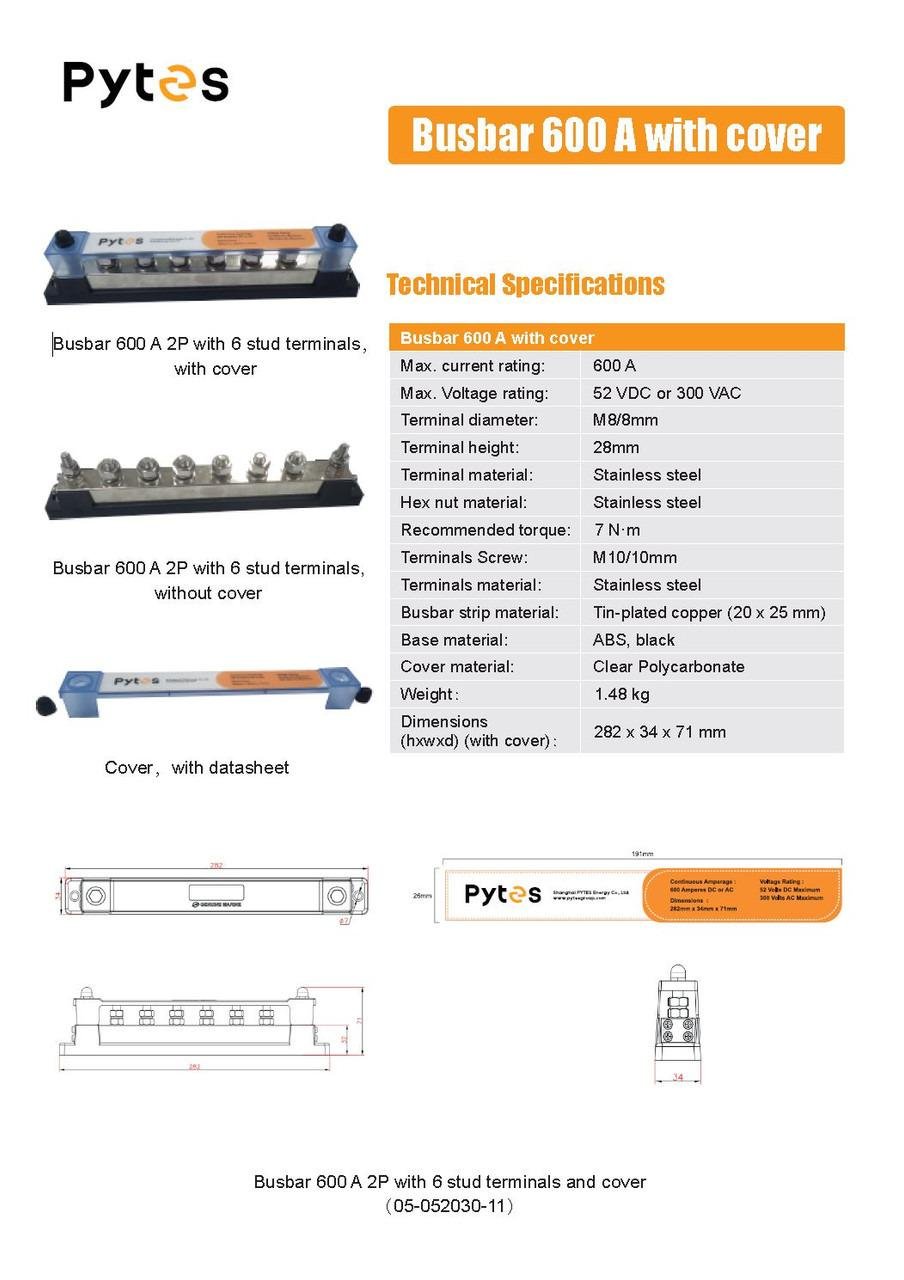 Шина для объединения аккумуляторных модулей Pytes Busbar 600A 52V 6+2 - фото 3 Шина для объединения аккумуляторных модулей Pytes Busbar 600A 52V 6+2 - фото 3