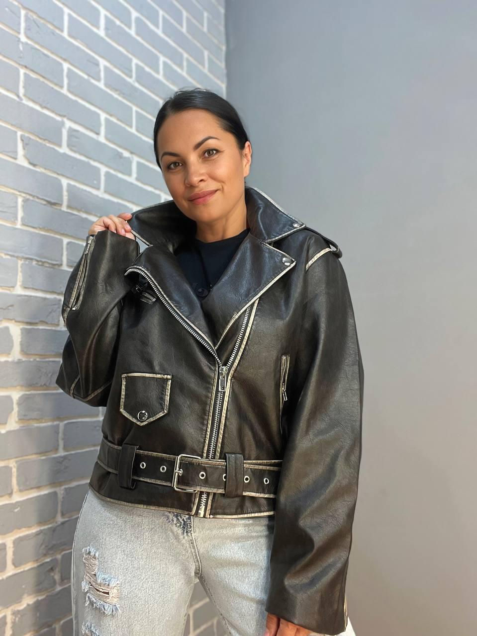 Куртка женская Aftf Basic 2456 косуха молнии пояс вареные швы экокожа L Черный (2492) - фото 4 Куртка женская Aftf Basic 2456 косуха молнии пояс вареные швы экокожа L Черный (2492) - фото 4