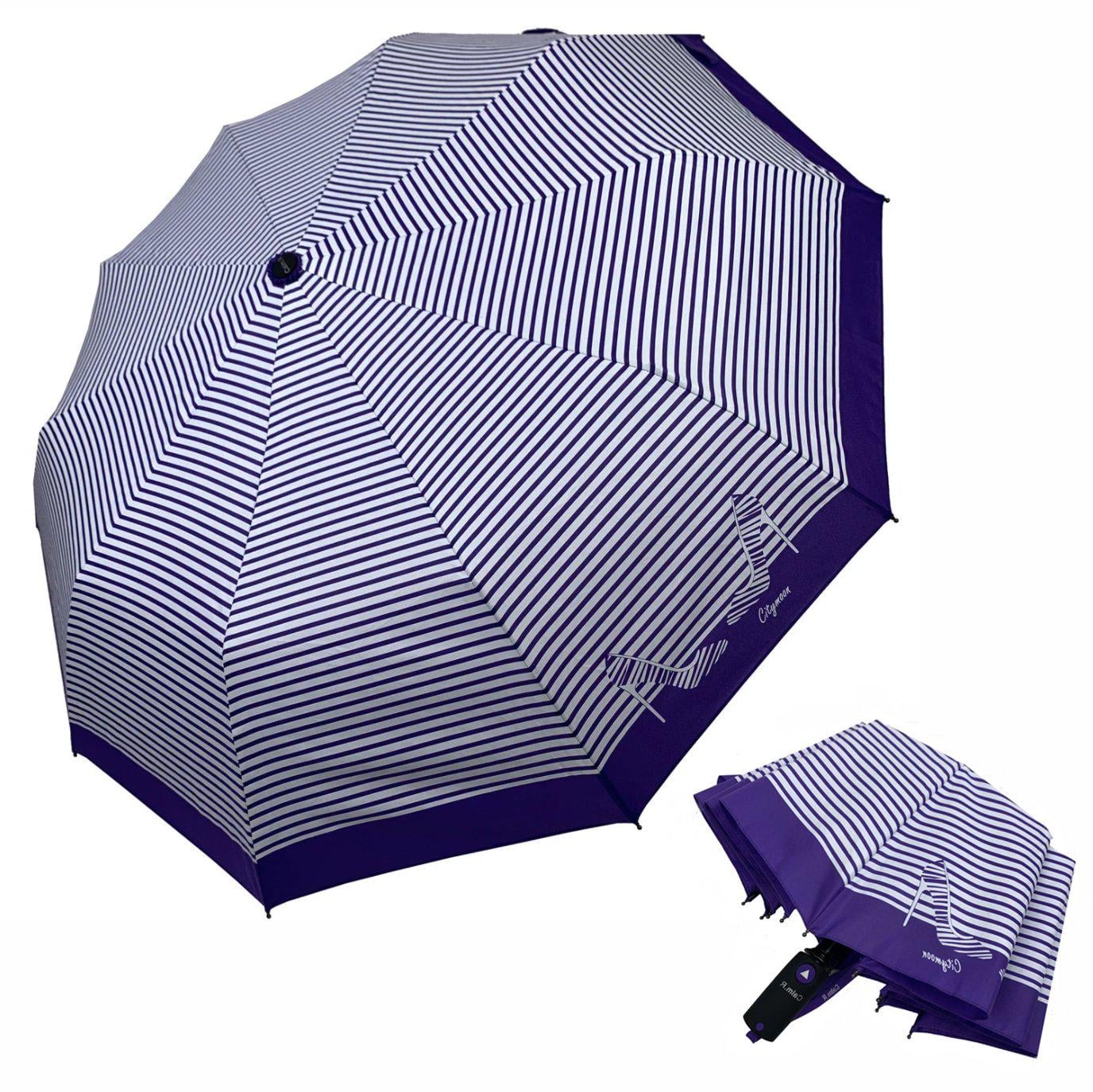 Зонт Calm Rain женский в полоску полуавтомат 10 спиц Фиолетовый (57256)