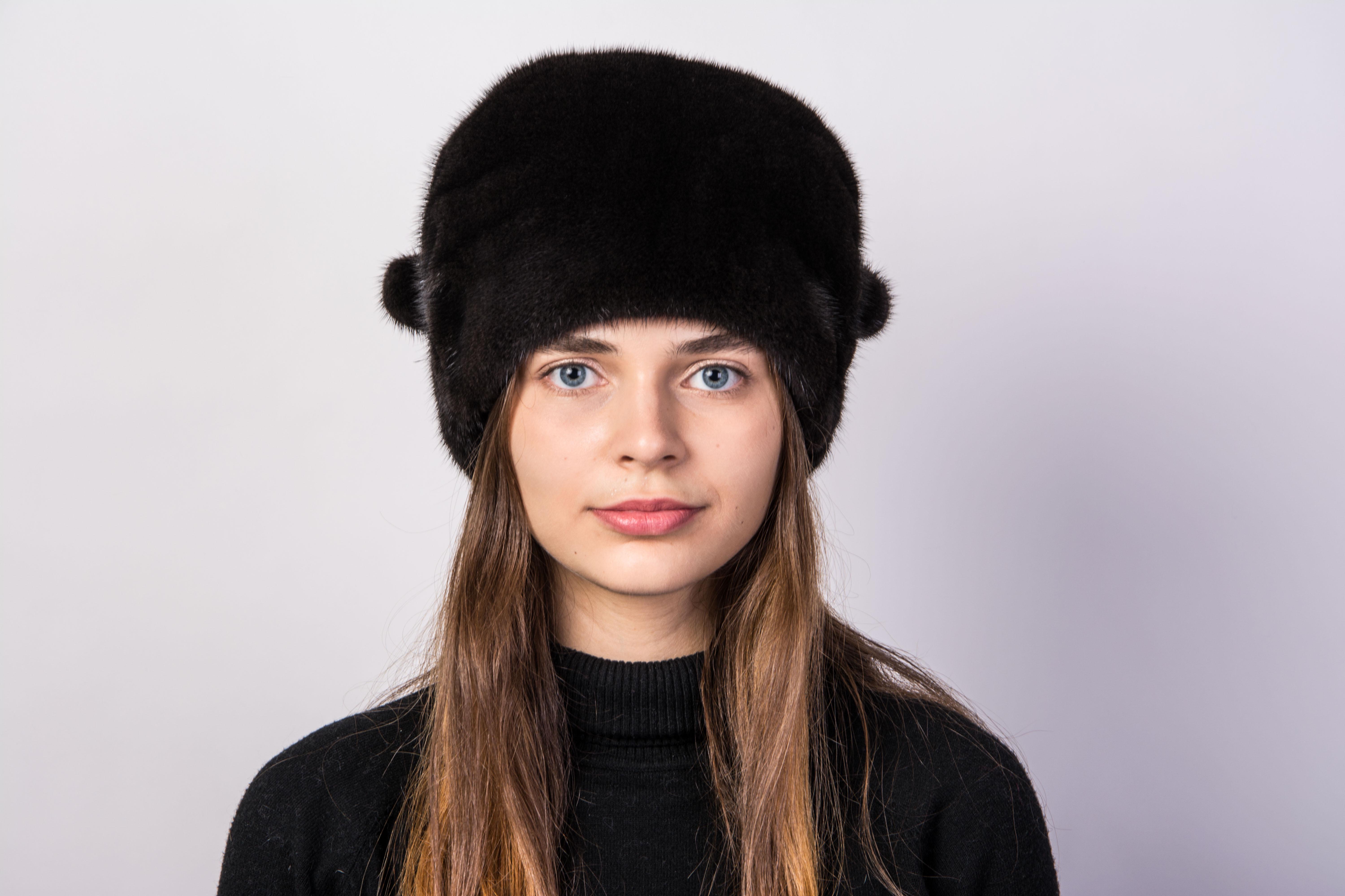 Жіноча кубанка Хутряний стиль Кіся з натурального хутра норки XL-XXL Темно-коричневий (081/С)