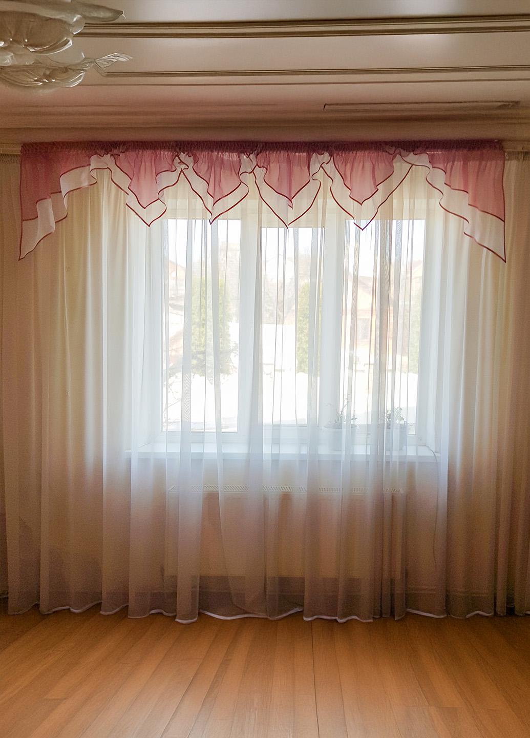 Ламбрекен Firanka уголки карниз 300 см Розовый с белым (1_9у)