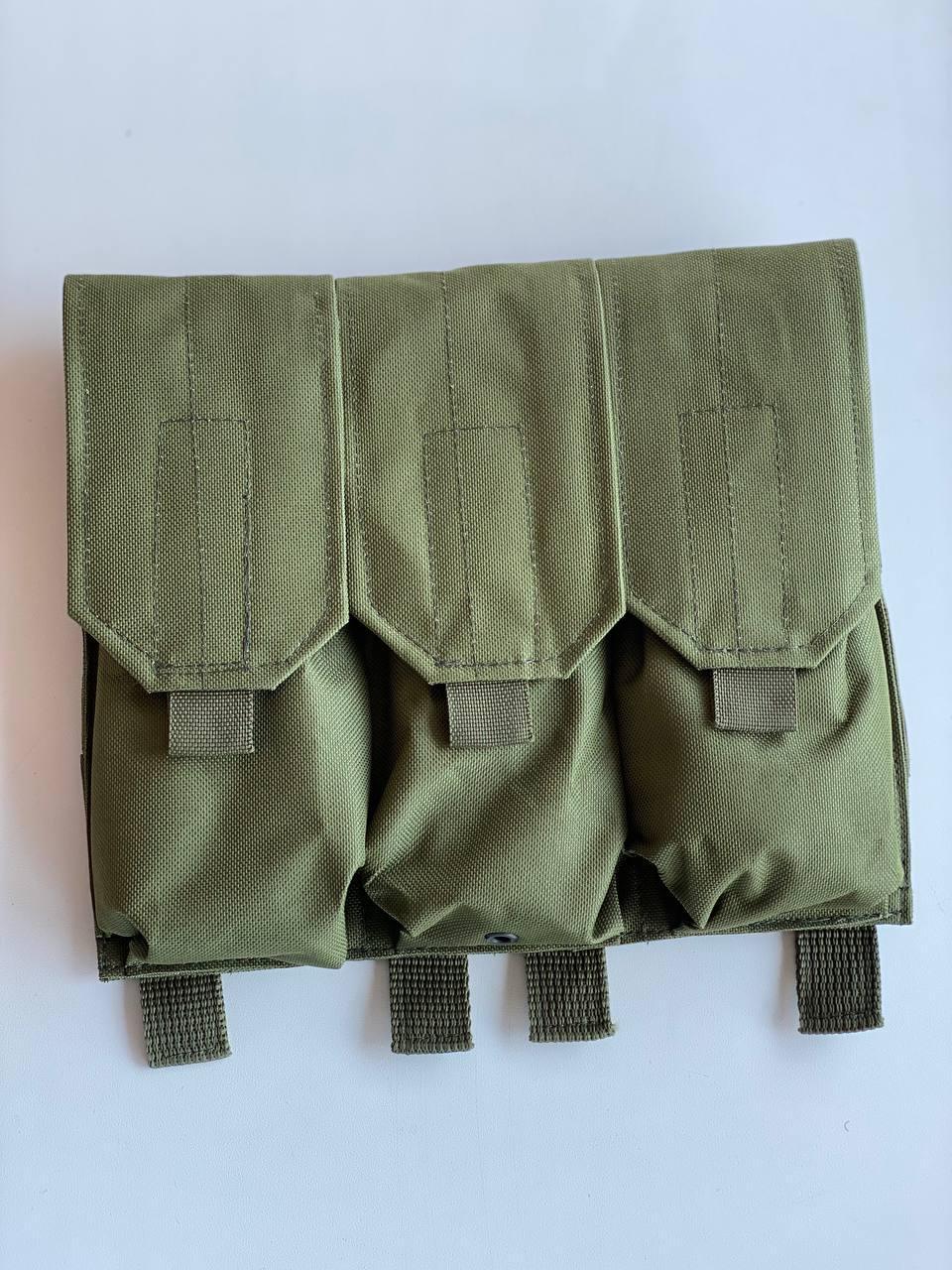 Підсумок потрійний для магазинів АК закритий з Molle на кнопках Оливковий Підсумок потрійний для магазинів АК закритий з Molle на кнопках Оливковий
