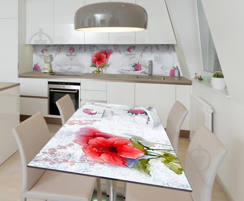 Наклейка виниловая на стол Zatarga  "Гибискус и Фарфор" 650х1200 мм