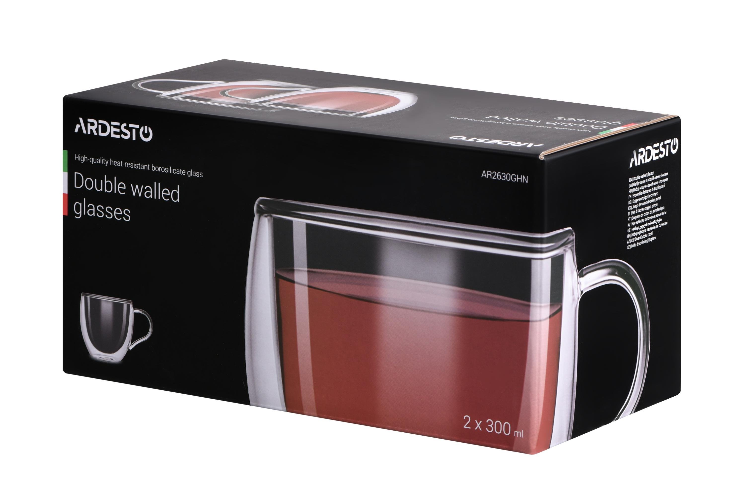 Набор чашек Ardesto с ручками и двойными стенками 300 мл 2 шт. (ERC-AR2630GHN) - фото 2