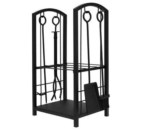 Подставка для дров стальная с набором каминных принадлежностей 4в1 Черный