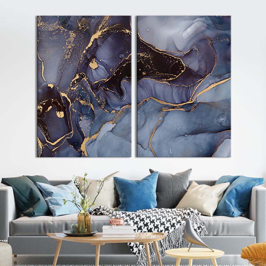 Настінний декор диптих картина на холсті для інтер’єру Темний мармур 71x51 см (1-2)