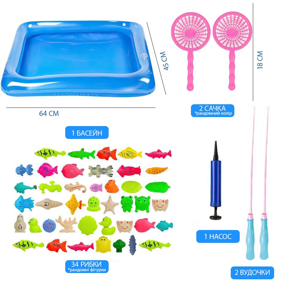 Набор игрушек для рыбалки с магнитной удочкой/рыбками и надувным бассейном 40 шт. (25789679) - фото 2 Набор игрушек для рыбалки с магнитной удочкой/рыбками и надувным бассейном 40 шт. (25789679) - фото 2