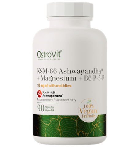 Добавка натуральная Ашваганда магний и витамин В6 OstroVit Ashwagandha KSM-66/Magnesium/B6 P-5-P 90 капсул