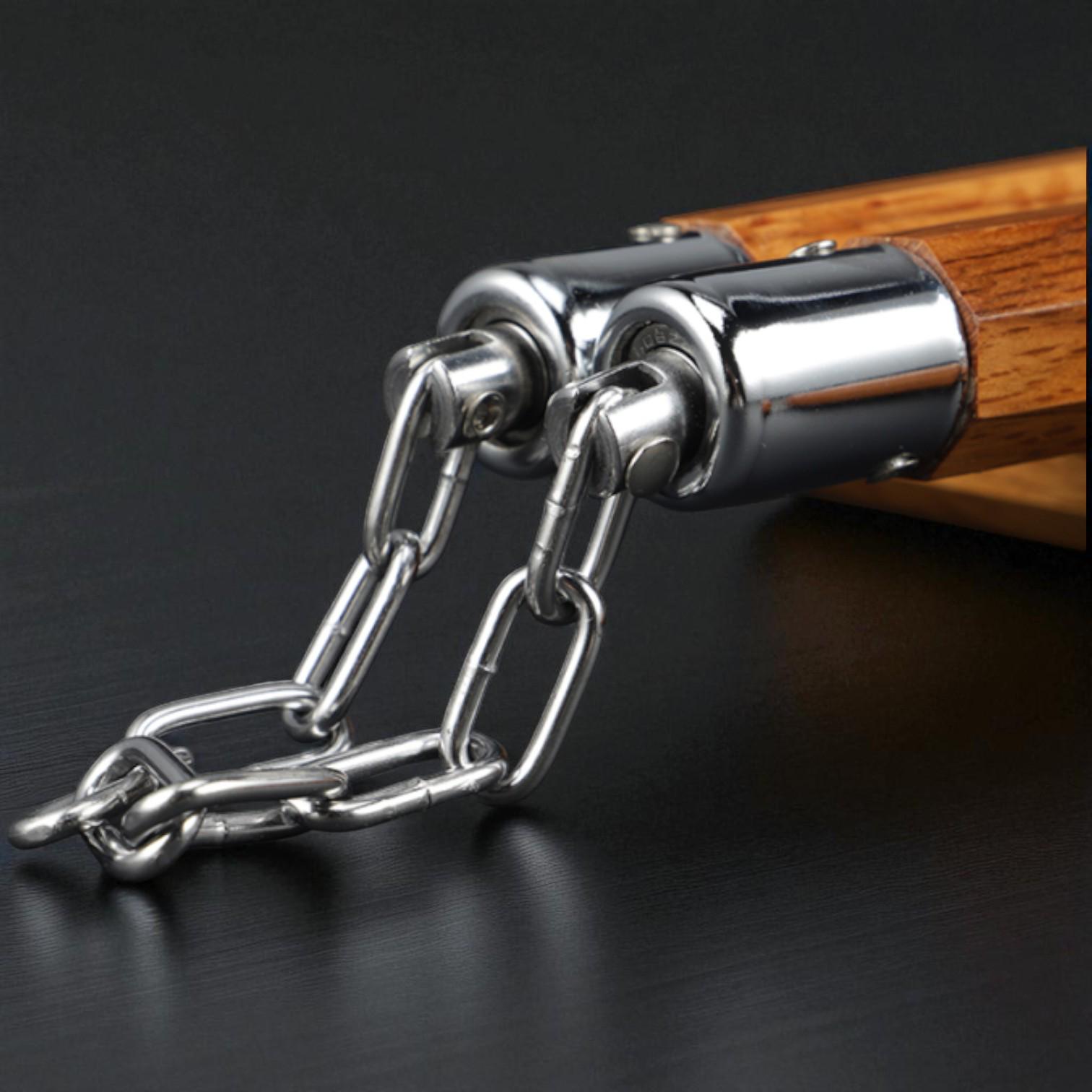 Нунчаки тренувальні дерев'яні Univerza на ланцюгу з дуба Коричневий - фото 4