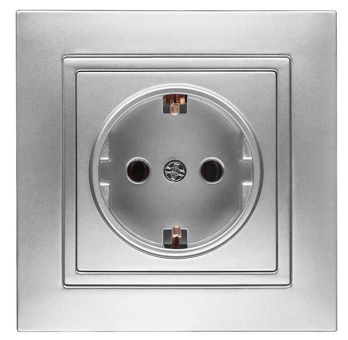 Розетка одноместная с заземлением MARSHEL ELEGANT RS16-379 Silver