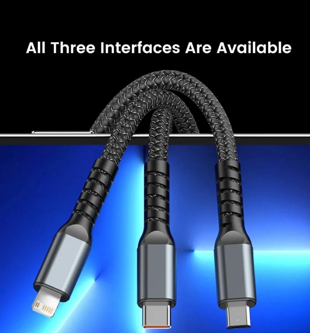 Кабель универсальный 3в1 USB - Lightning/Micro USB/Type-C 3A 1,2 м (230068) - фото 3