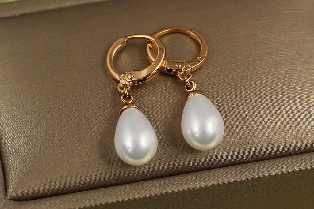 Серьги подвески Xuping Jewelry капельки с жемчугом 2,9 см Золотистый (2228544802)