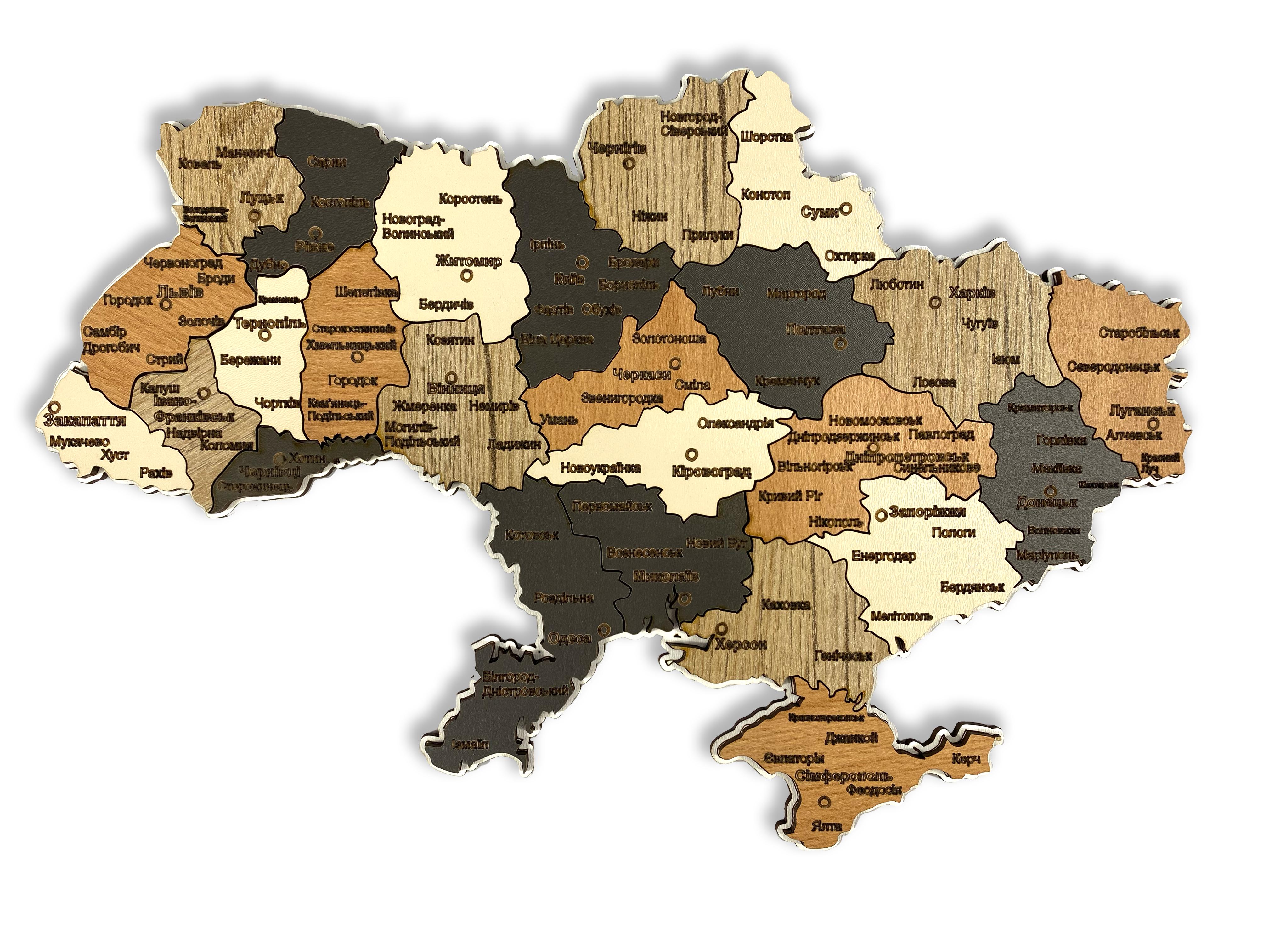 Карта України з натурального дерева у рамці на стіну 35х24 см